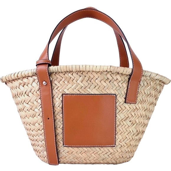 Straw Basket Tote Bag for Women PU Leather Strap Hollow Woven Top Handle… - Picture 2 of 7